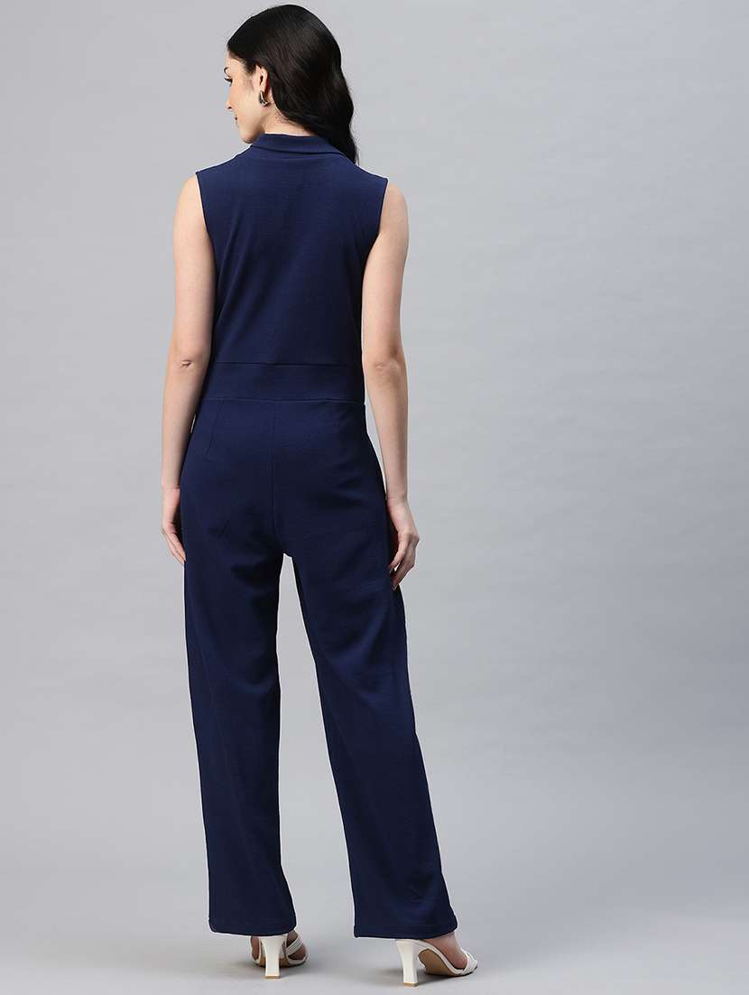 women solid overlap neck sleeveless jumpsuit - 21845450 - Standard Image - 2