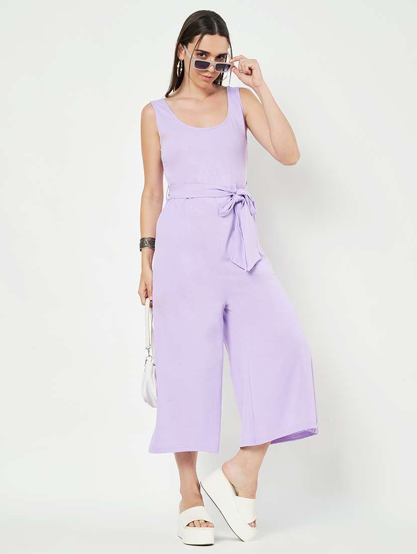 women solid sleeveless calf length jumpsuit