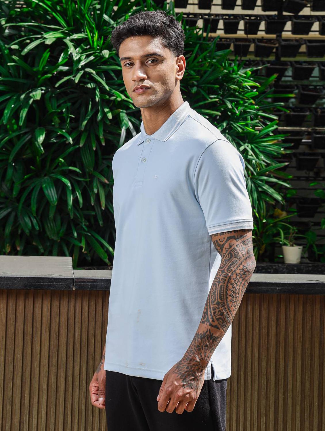 men blue solid short sleeve polo t-shirt - 21845466 - Standard Image - 2
