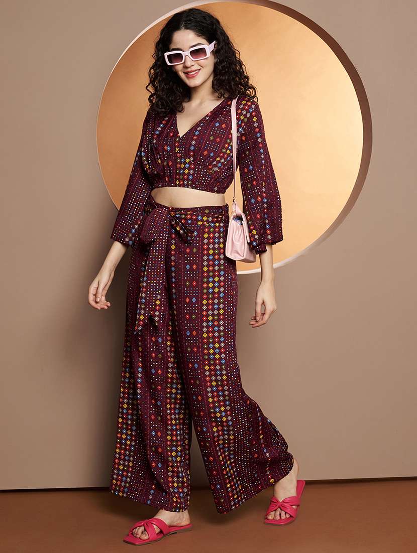 women printed top and palazzo co-ord set