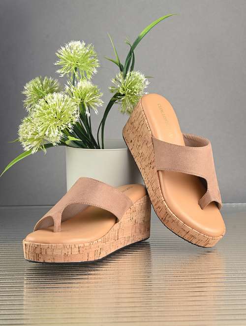 women beige one toe wedge - 21845497 -  Standard Image - 0
