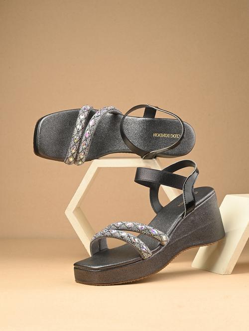 women black ankle strap wedge - 21845505 - Standard Image - 0