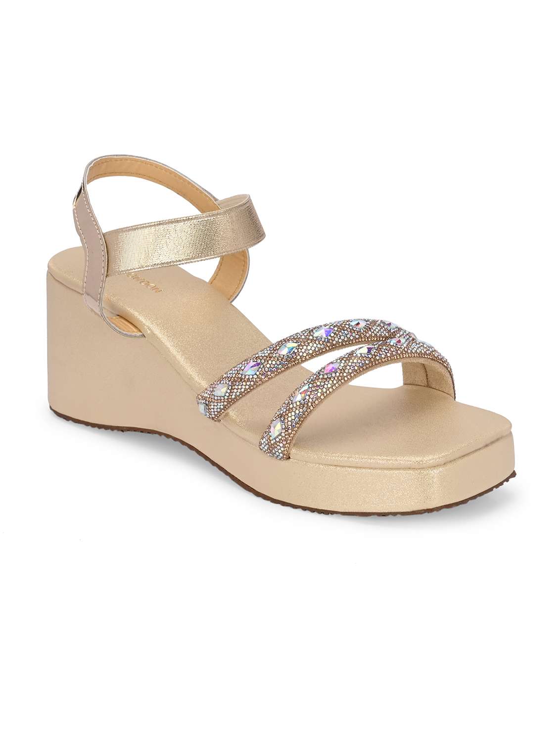 women gold ankle strap wedge - 21845506 -  Standard Image - 2