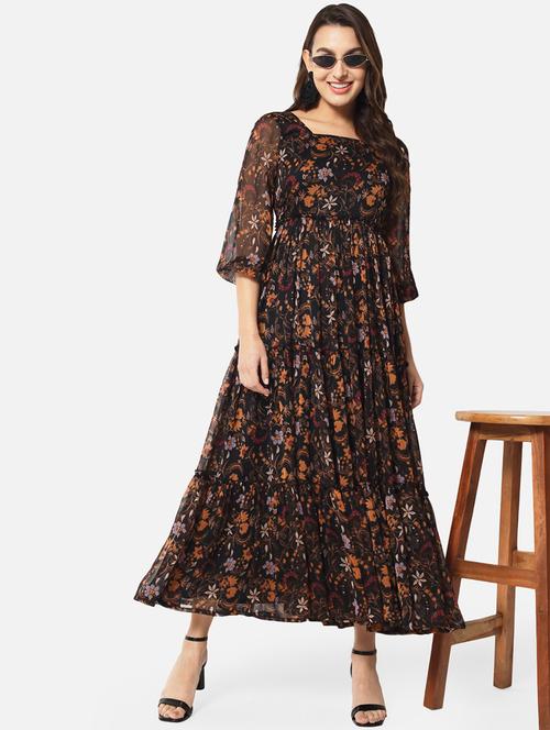 women printed puff sleeves tiered dress - 21845540 - Standard Image - 0