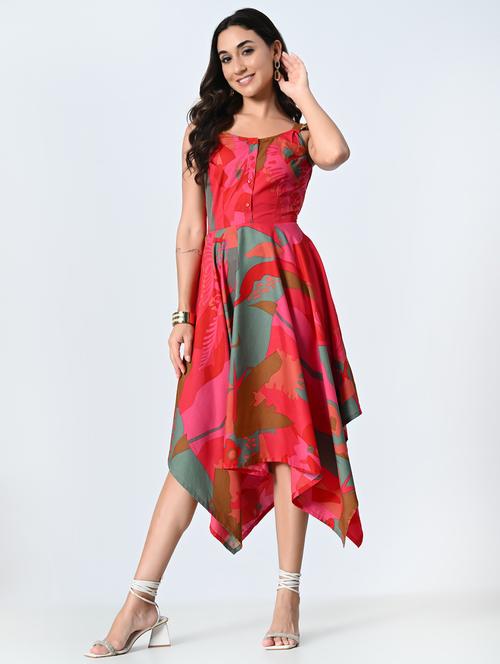 women printed sleeveless asymmetric dress - 21845544 -  Standard Image - 0