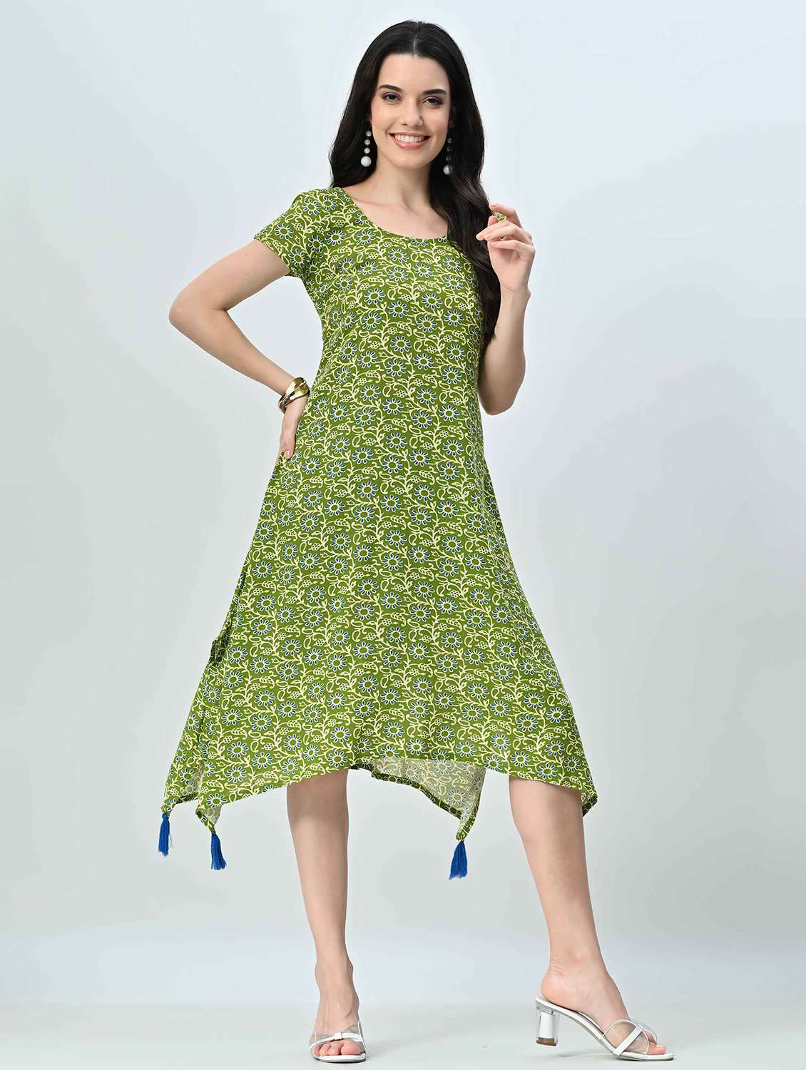 women printed round neck asymmetric dress - 21845549 -  Standard Image - 2