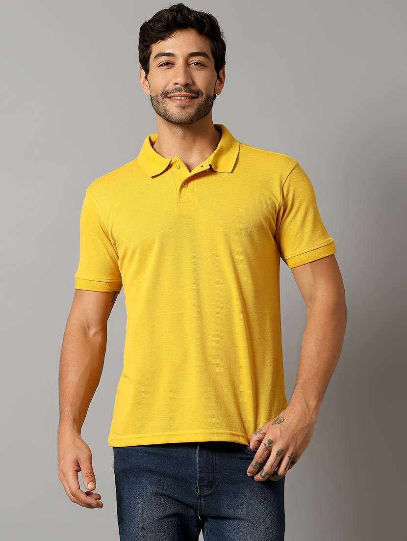 men yellow printed short sleeve polo t-shirt