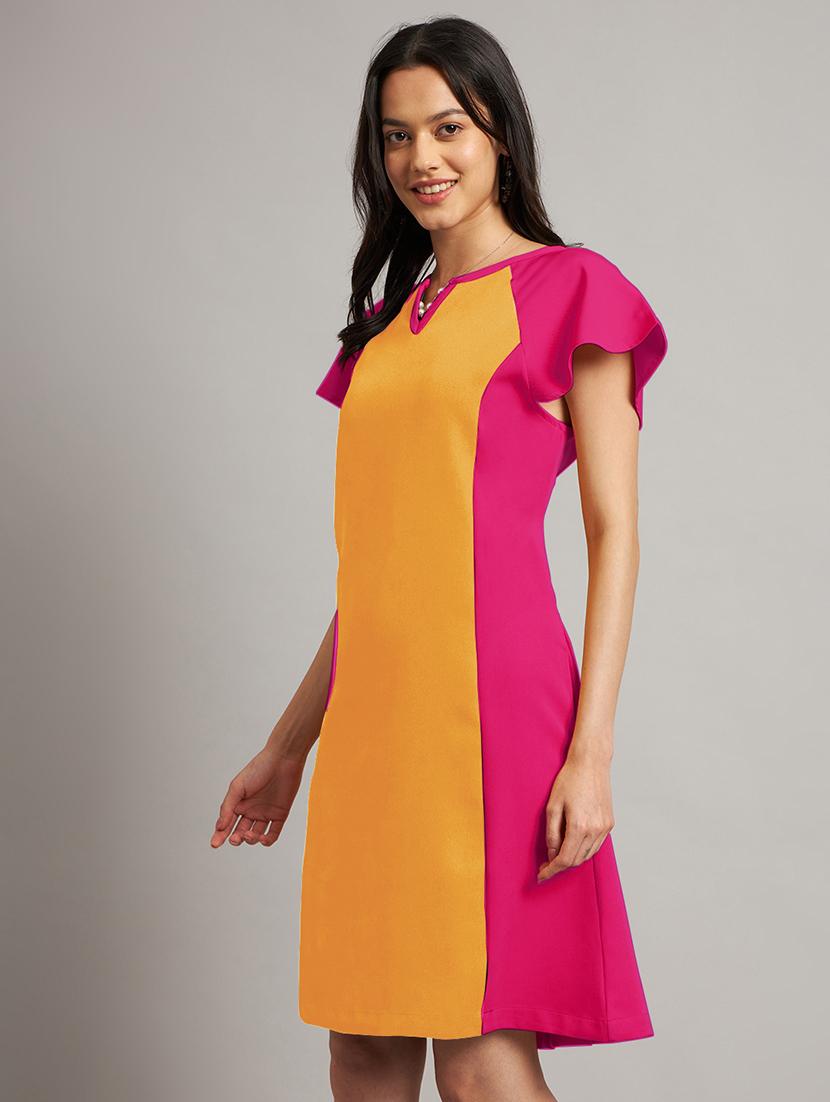 women color blocked a-line dress - 21851386 - Standard Image - 2