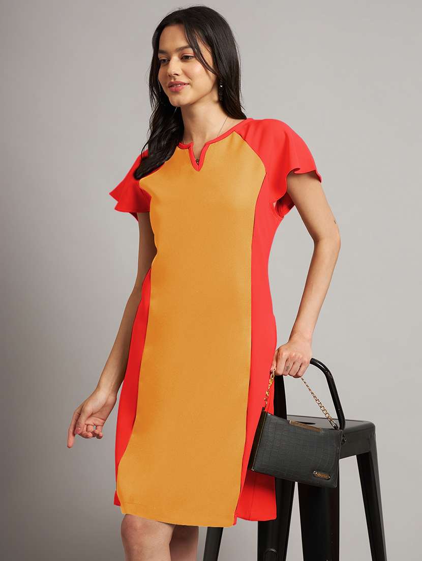 women color blocked short sleeve a-line dress