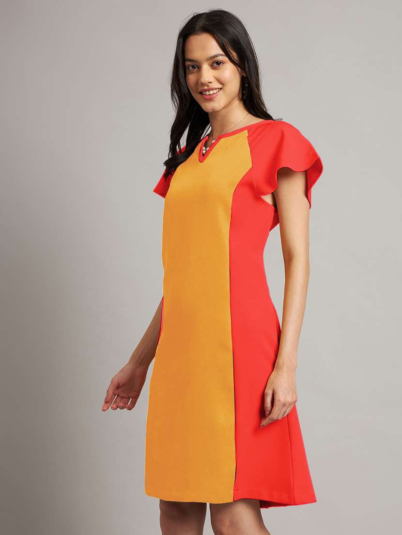 women color blocked short sleeve a-line dress - 21851388 -  Standard Image - 2