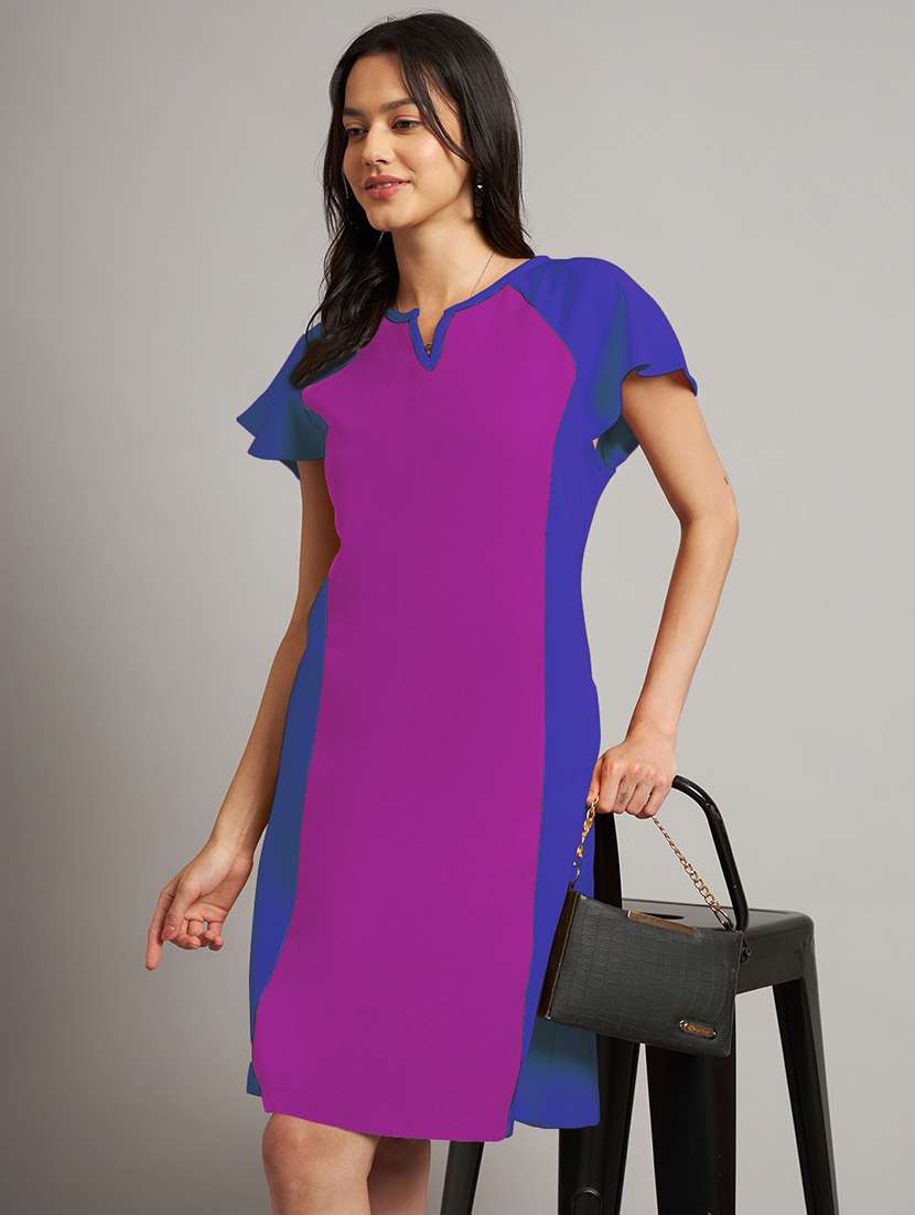 women color blocked short sleeve a-line dress