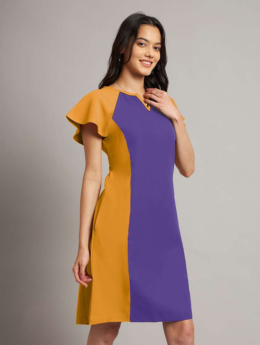 women color blocked short sleeve a-line dress - 21851395 -  Standard Image - 2