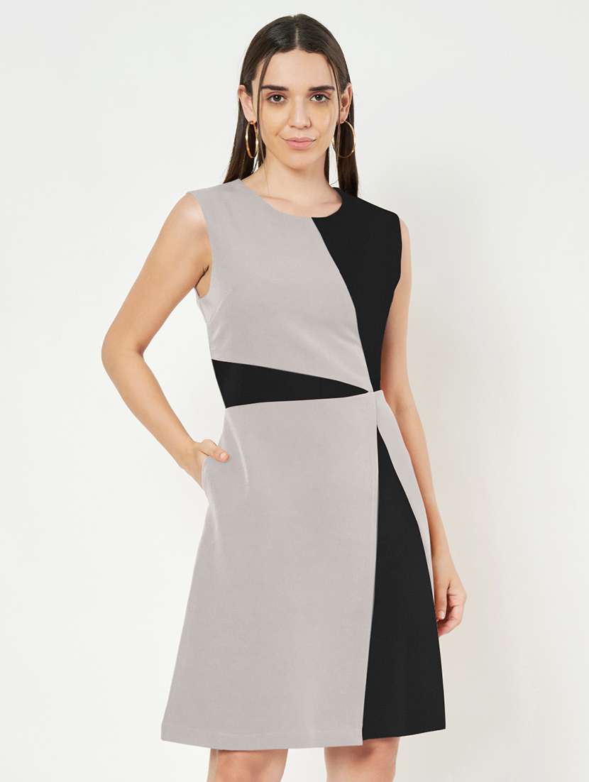 women color blocked sleeveless a-line dress