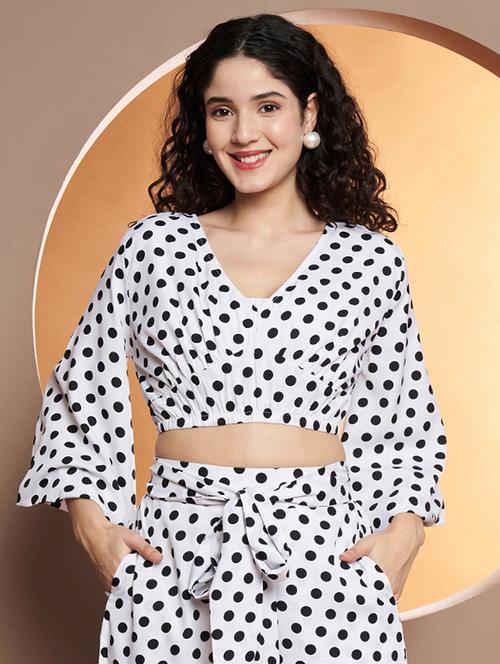 women polka doted bell sleeves crop top - 21853415 -  Standard Image - 0