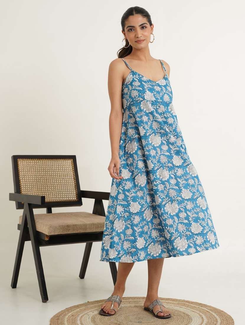 women printed shoulder strap a-line dress - 21853434 - Standard Image - 2