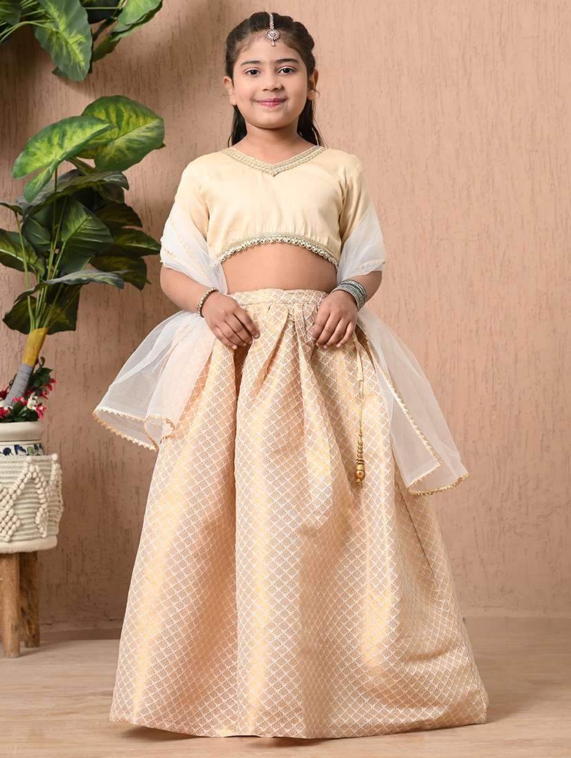 girls self design short sleeve lehenga choli set