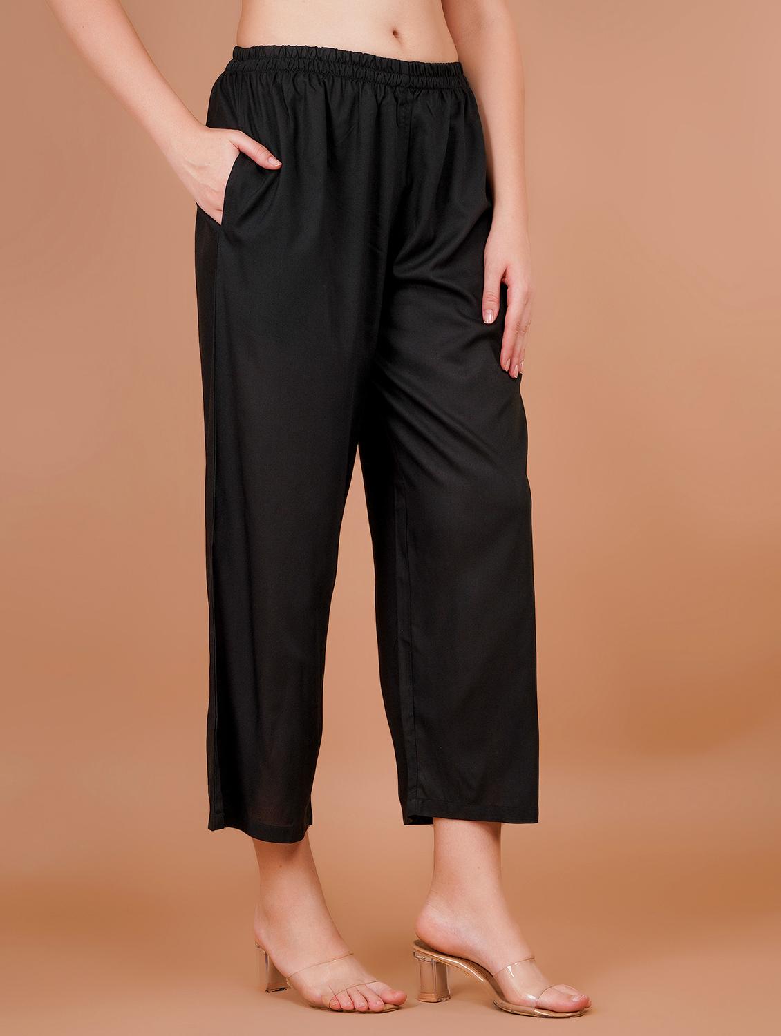 women black solid mid rise straight palazzo - 21853675 - Standard Image - 2