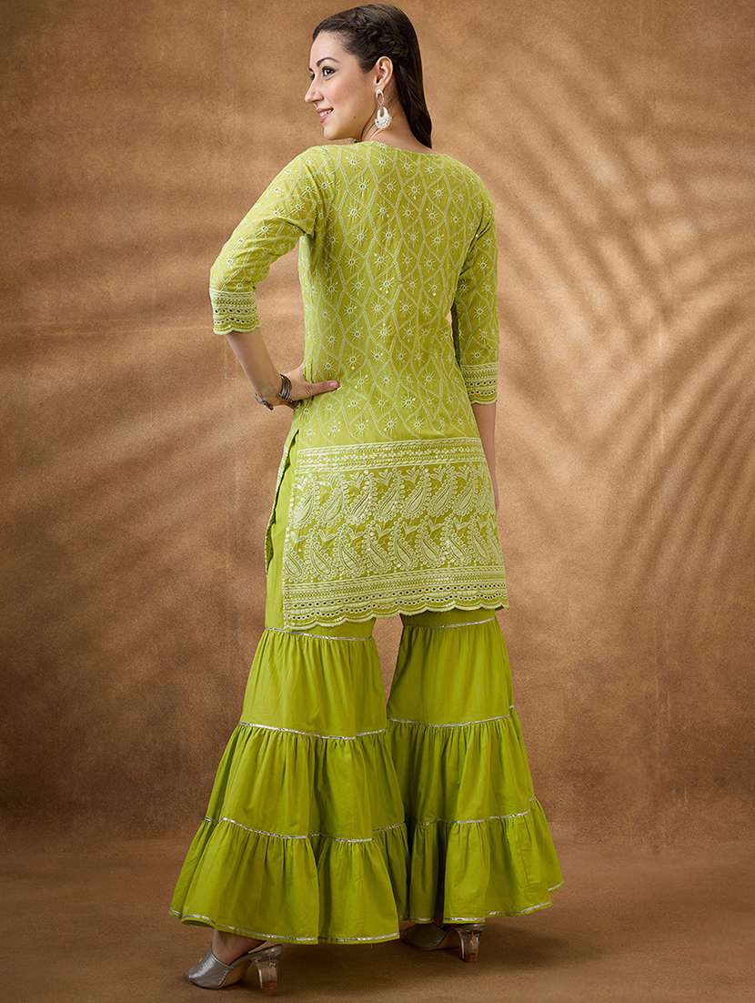 women green embroidered kurta sharara set - 21853678 -  Standard Image - 2