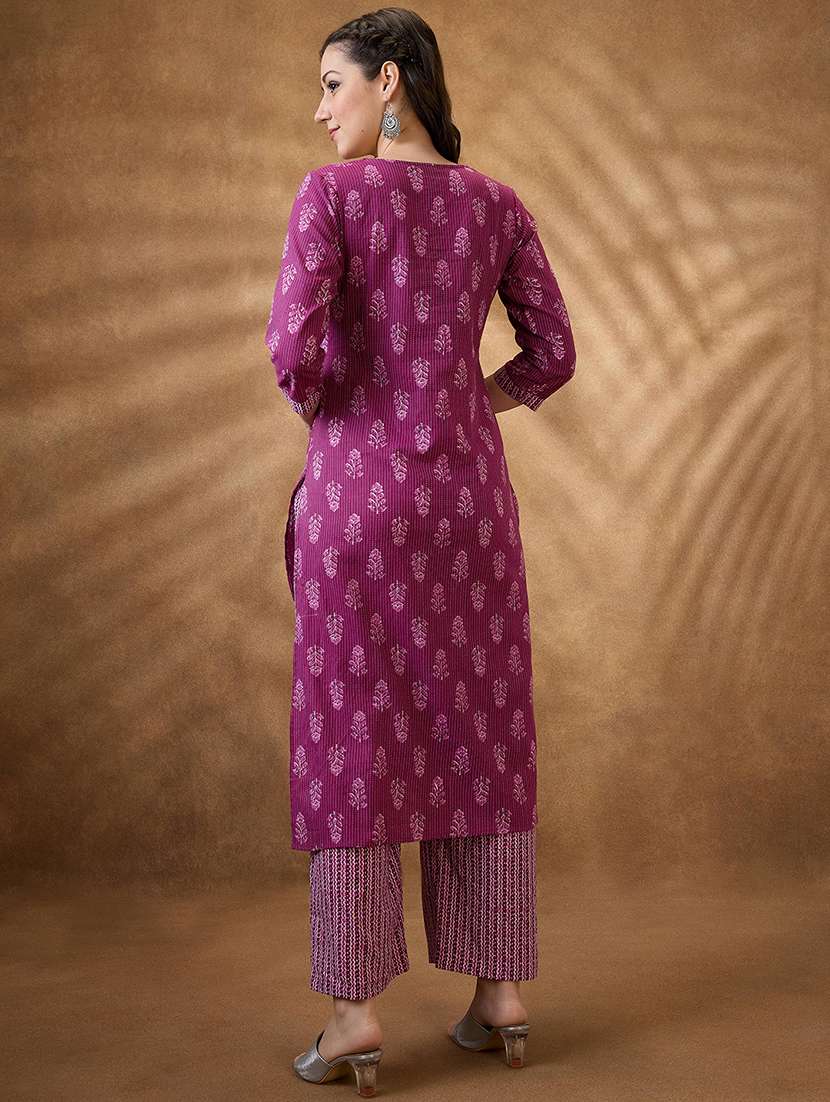 women three quarter sleeve kurta pant set - 21853685 -  Standard Image - 2