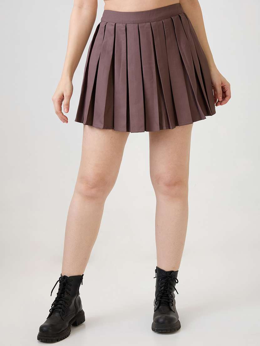 women solid high rise skater skirt - 21853691 -  Zoom Image - 0