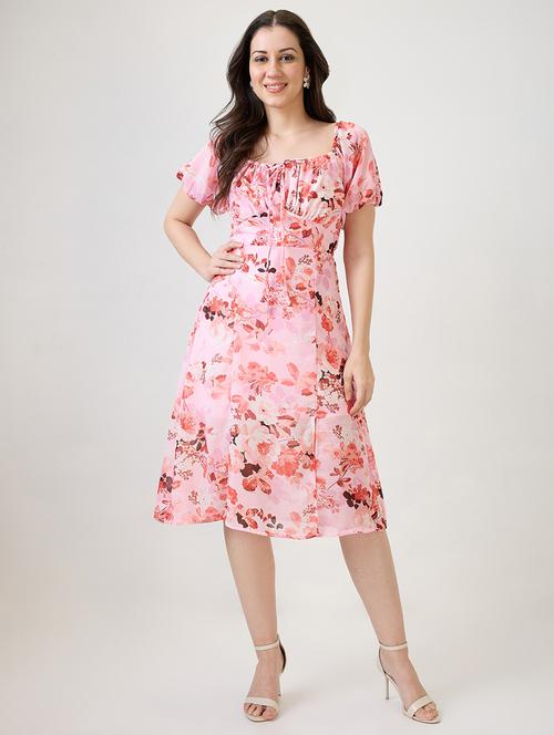women floral prpint short sleeves a-line dress - 21853695 - Standard Image - 0