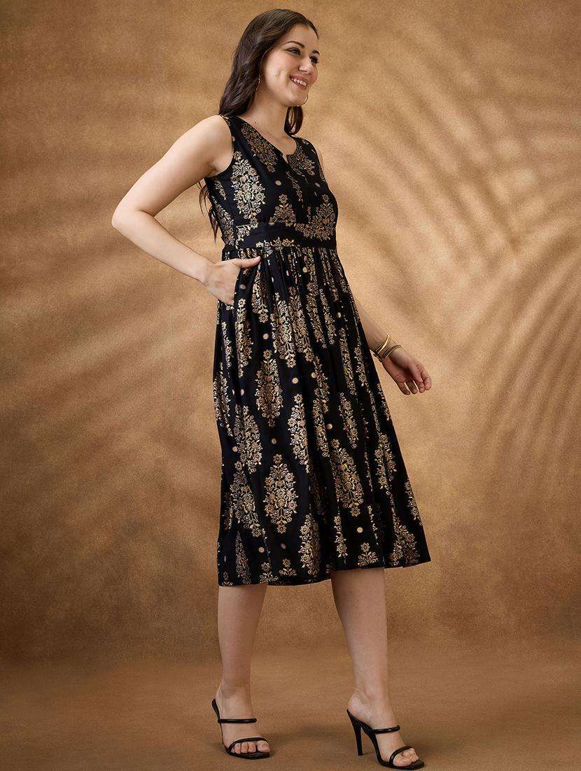 women black printed sleeveless flared ethnic dress - 21853727 -  Standard Image - 2