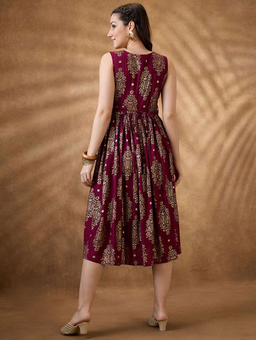 women pruple printed sleeveless ethnic dress - 21853728 - Standard Image - 2
