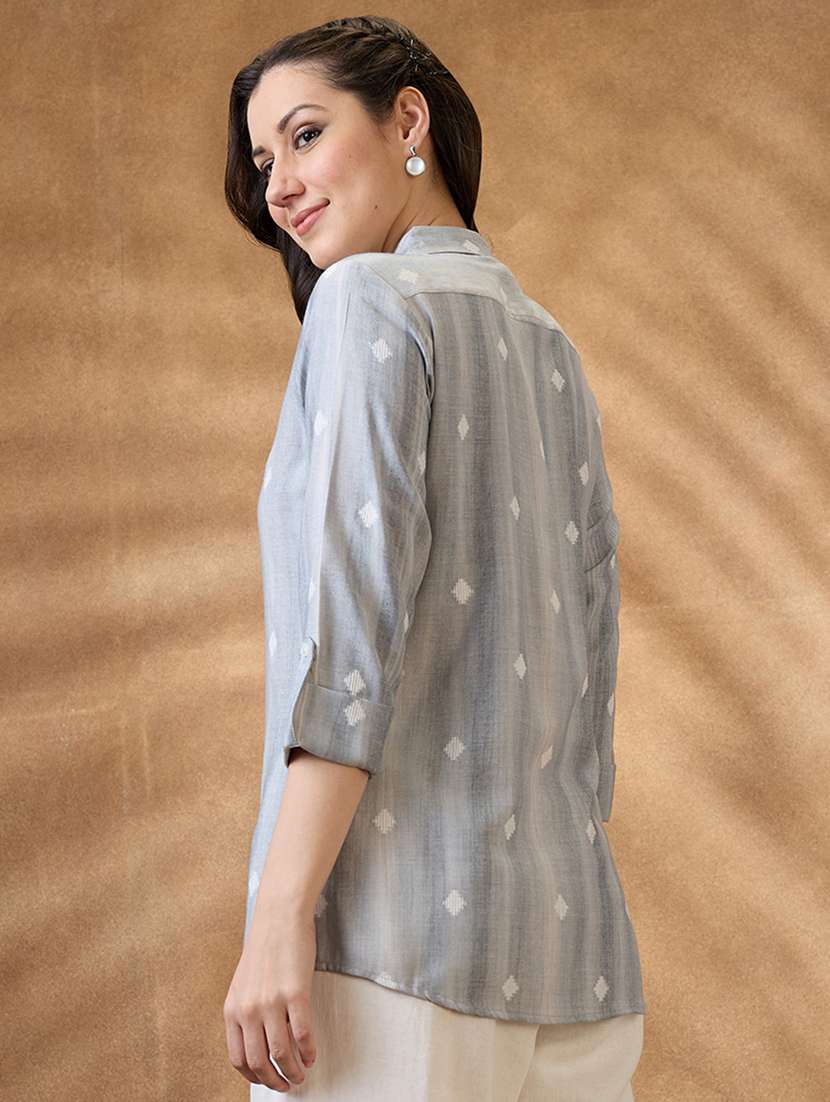 women grey self design roll up sleeve regular shirt - 21853731 -  Standard Image - 2