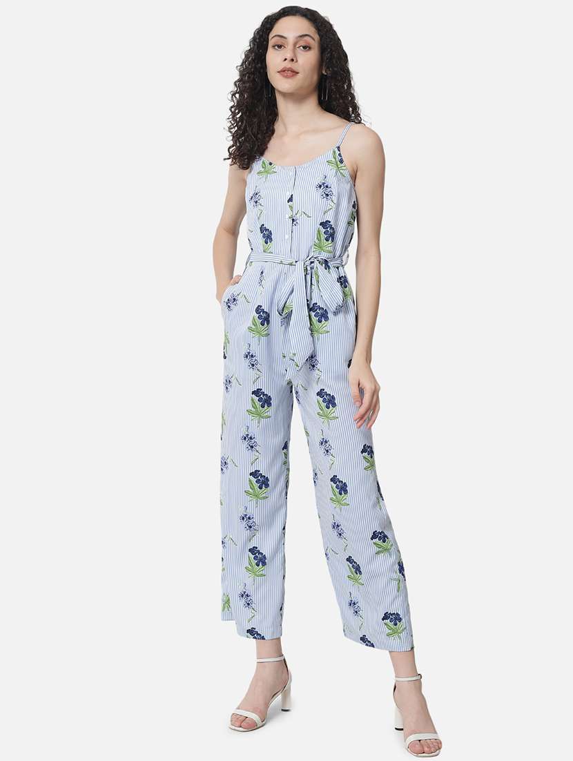 women printed sleeveless full length jumpsuit