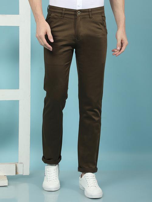 men brown solid mid rise chinos casual trouser - 21853801 - Standard Image - 0