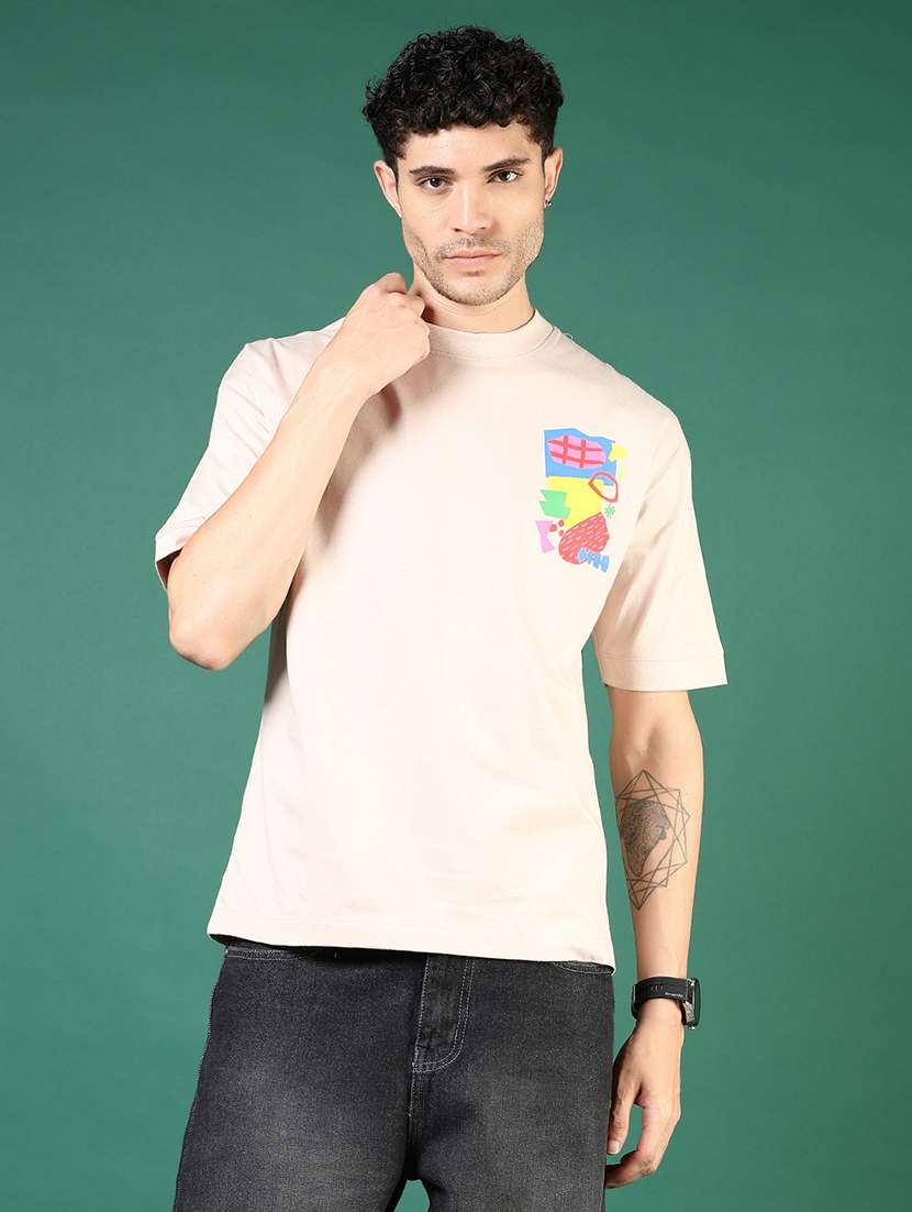 men peach printed short sleeve regular fit t-shirt - 21853839 -  Standard Image - 2
