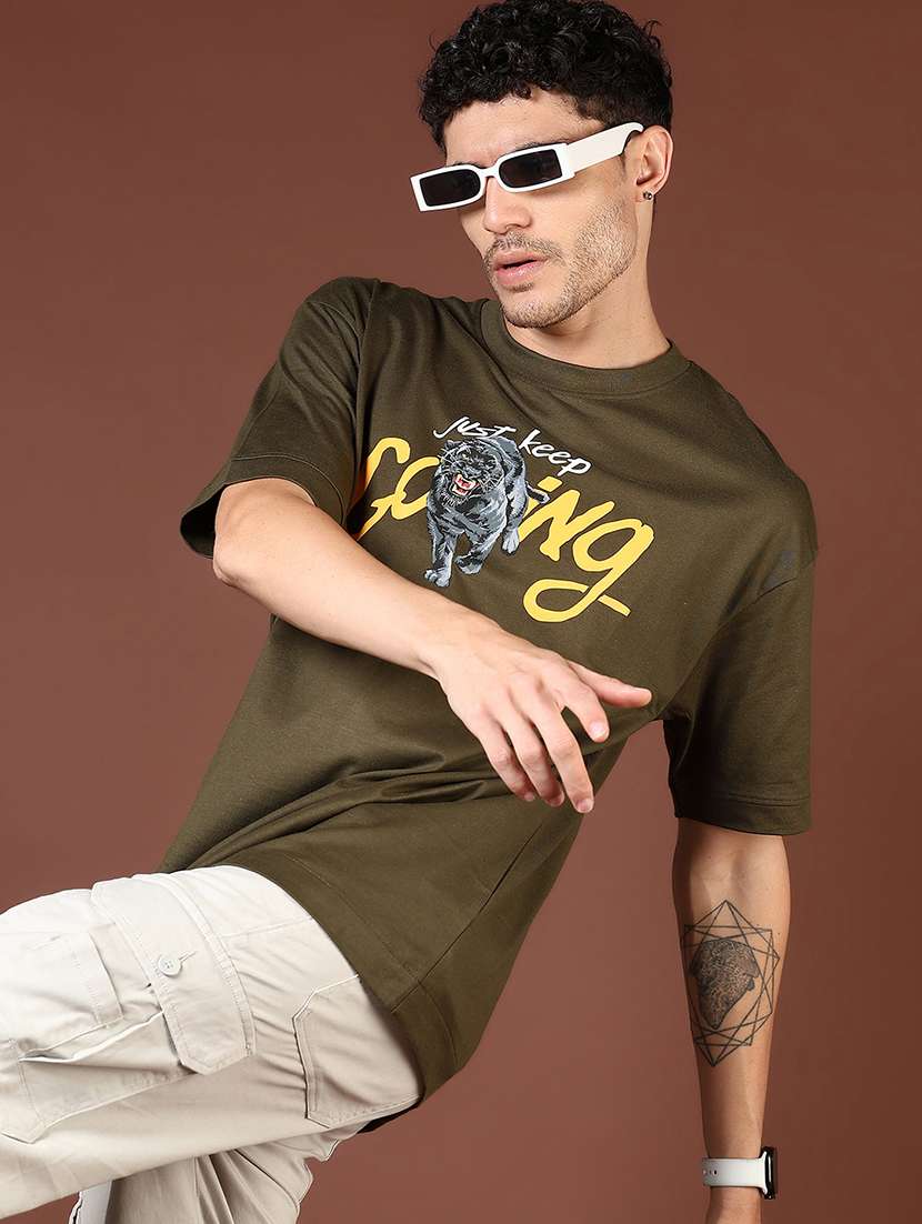 men brown printed short sleeve regular fit t-shirt - 21853842 -  Standard Image - 2