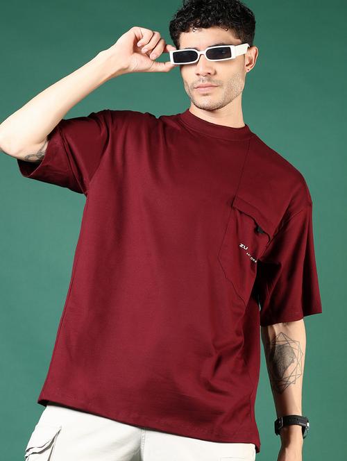 men maroon typographic short sleeve regular fit t-shirt - 21853845 -  Standard Image - 0