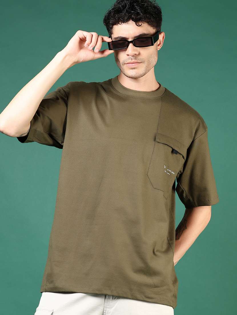 men olive typographic short sleeve regular fit t-shirt