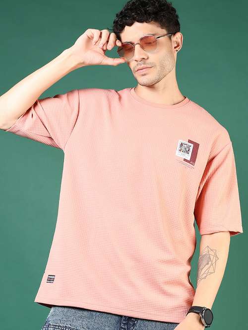 men pink solid short sleeve regular fit t-shirt - 21853870 -  Standard Image - 0