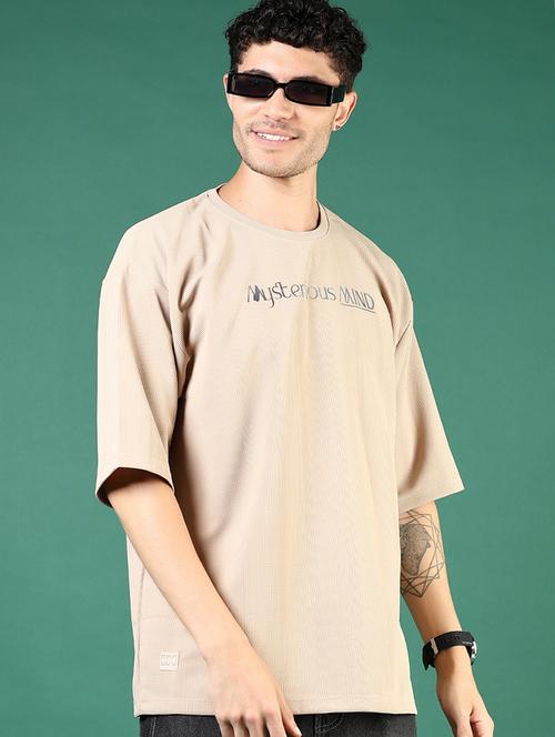 men beige typographic short sleeve regular fit t-shirt - 21853873 -  Standard Image - 0