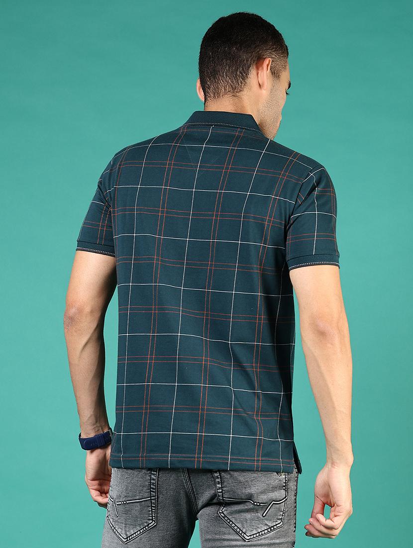 men teal checkered short sleeve regular fit polo t-shirt - 21853881 - Standard Image - 2