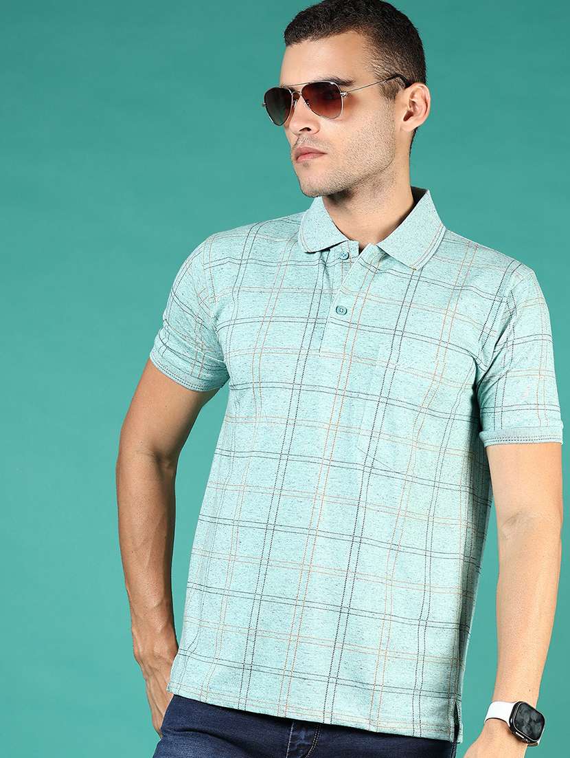 men ai aqua checkered short sleeve regular fit polo t-shirt