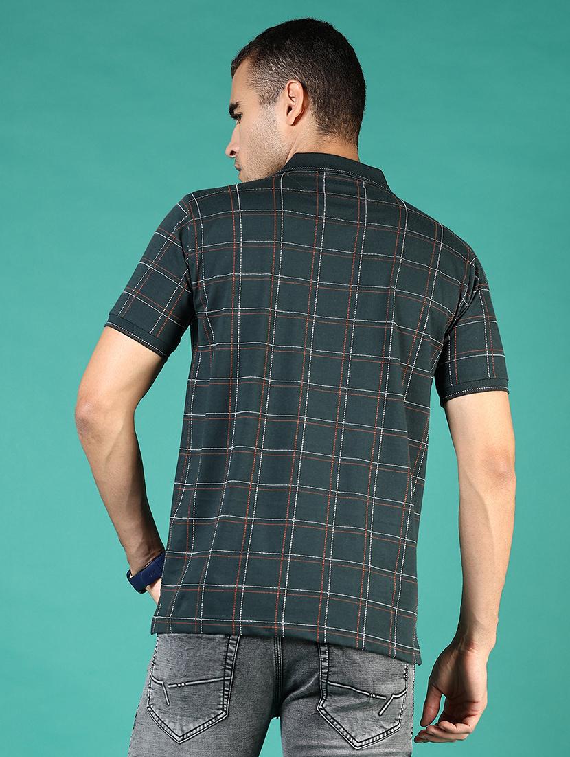 men teal checkered short sleeve regular fit polo t-shirt - 21853889 - Standard Image - 2