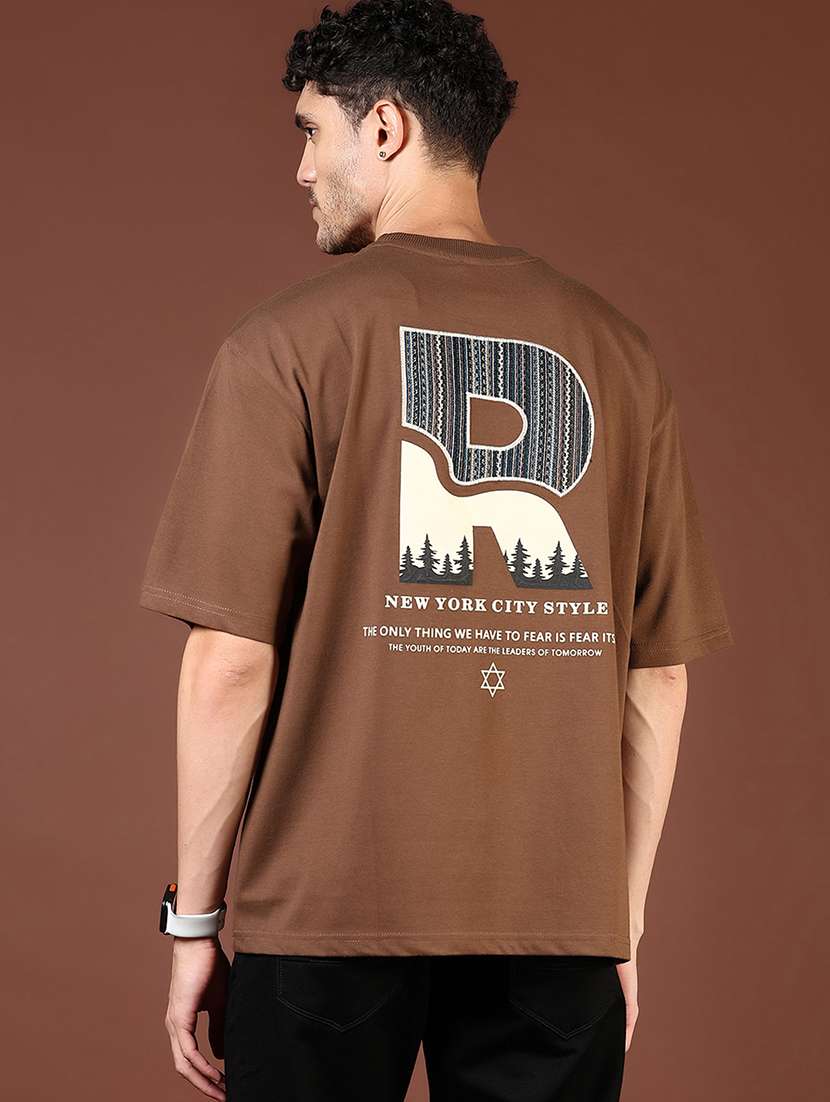 men front & back print round neck regular fit t-shirt