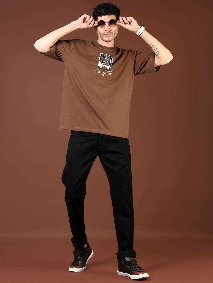 Men Front & Back Print Round Neck Regular Fit T Shirt
