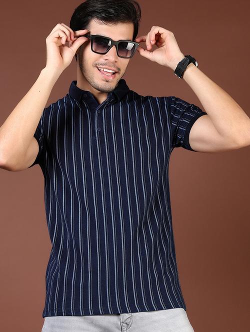 men blue stripes short sleeve regular fit polo t-shirt - 21853996 -  Standard Image - 0