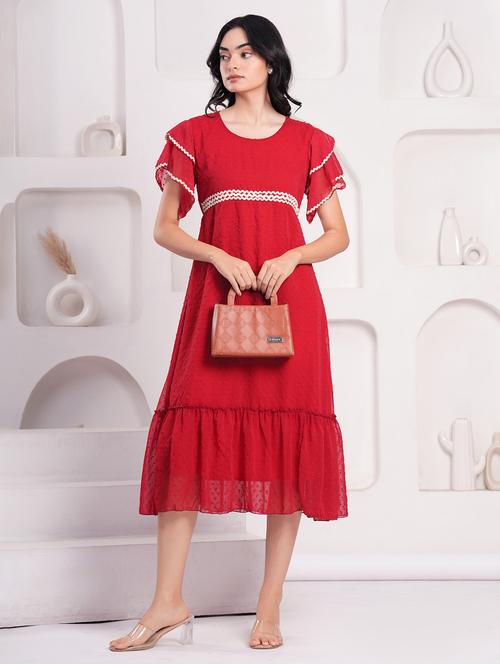 women self designed flute sleeves tiered dress - 21854032 -  Standard Image - 0