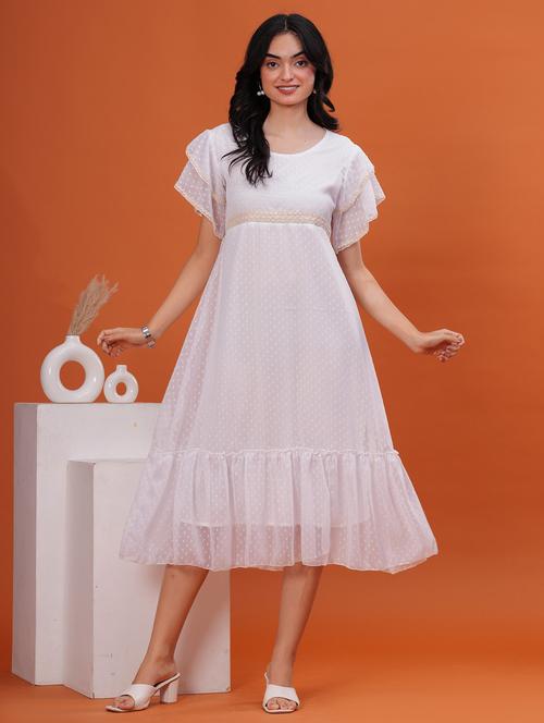 women self designed flute sleeevs tiered dress - 21854033 -  Standard Image - 0