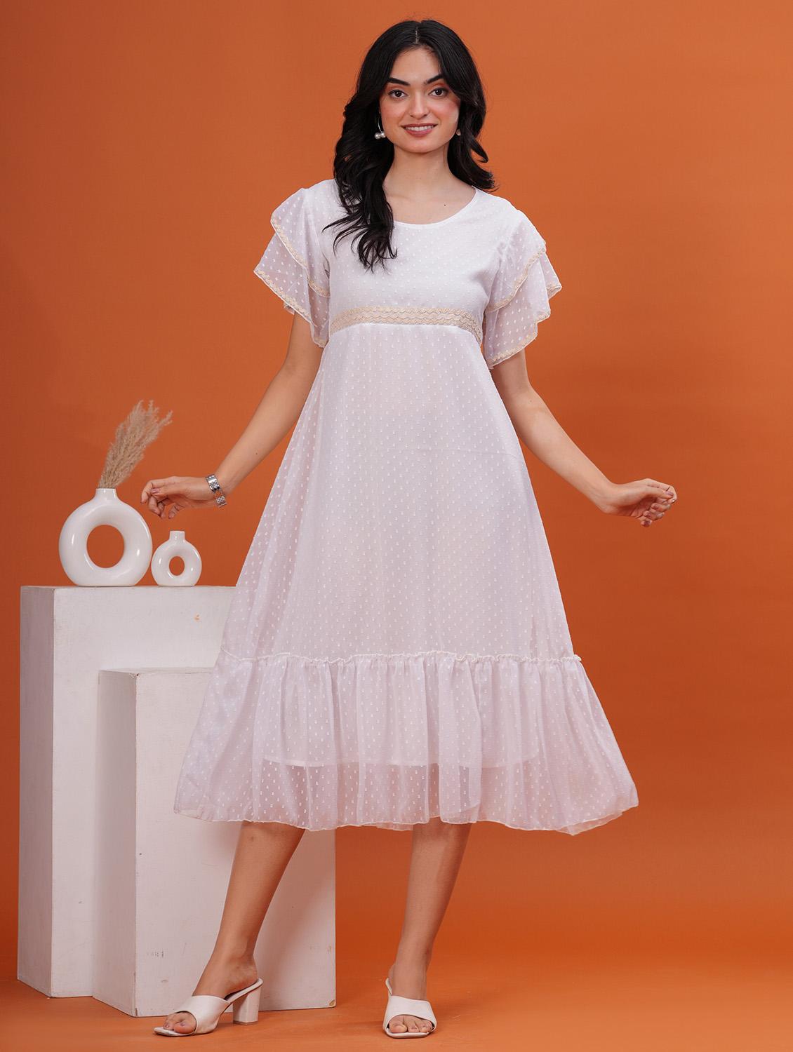 women self designed flute sleeevs tiered dress - 21854033 -  Zoom Image - 0