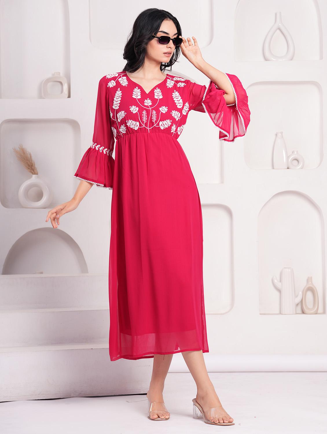women embroidered bell sleeves fit & flare dress - 21854035 - Zoom Image - 0