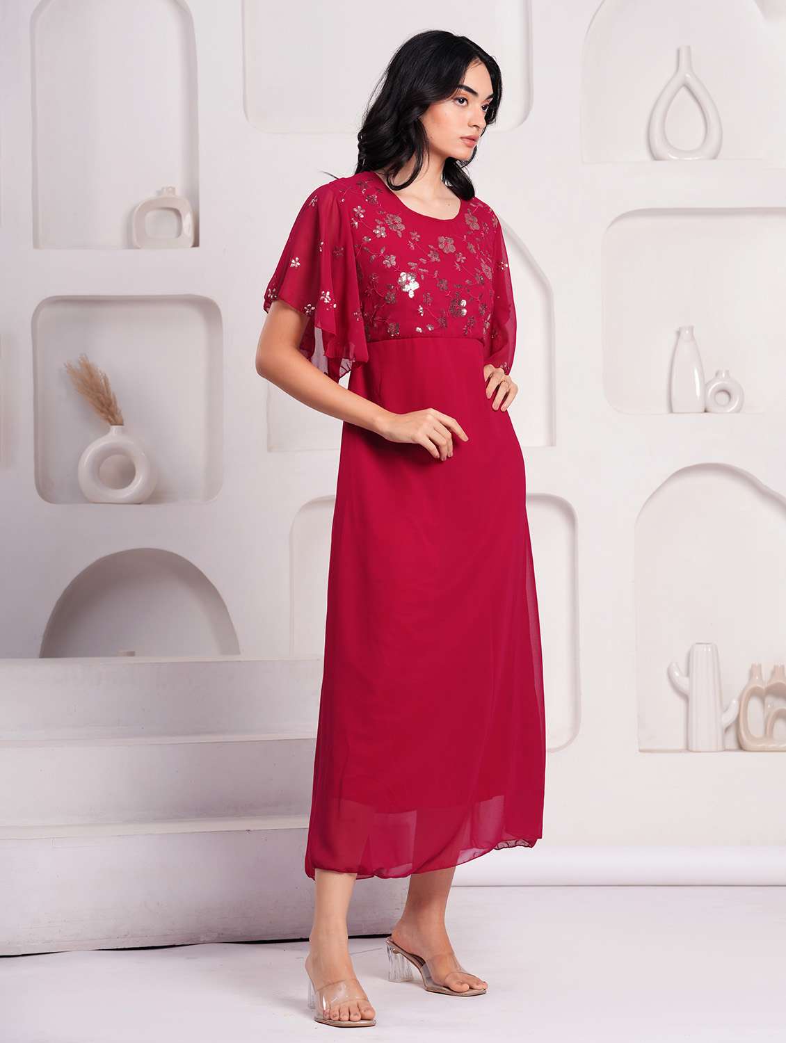 women embellished flared sleeves a-line dress - 21854038 - Standard Image - 2