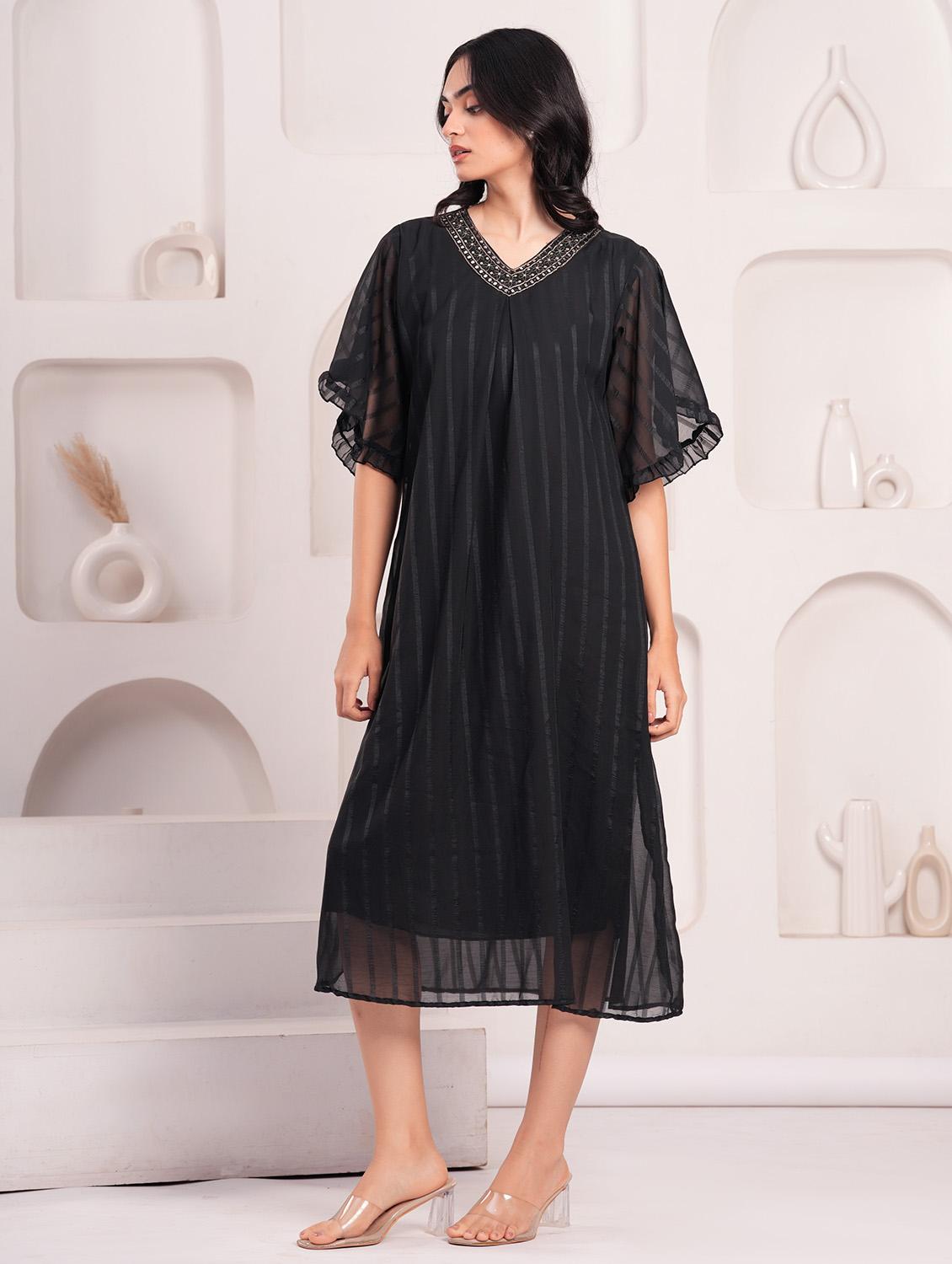 women self designed short sleeves a-line dress - 21854040 - Standard Image - 2