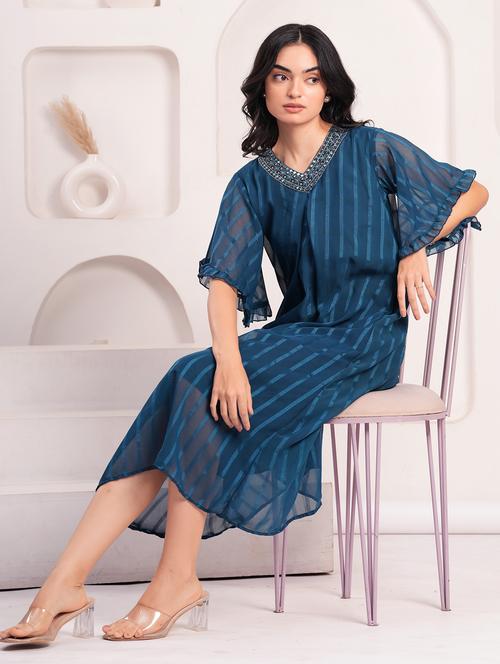women self designed short sleeves a-line dress - 21854041 - Standard Image - 0