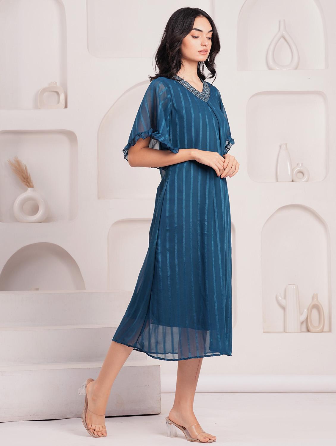women self designed short sleeves a-line dress - 21854041 - Standard Image - 2